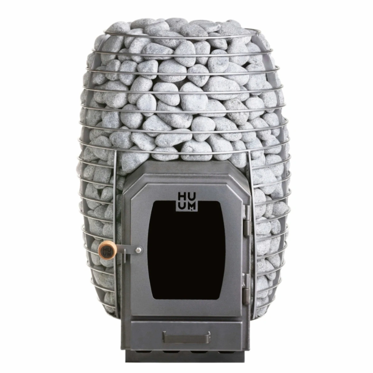 HUUM HIVE Wood Series wood-burning sauna stove filled with sauna stones