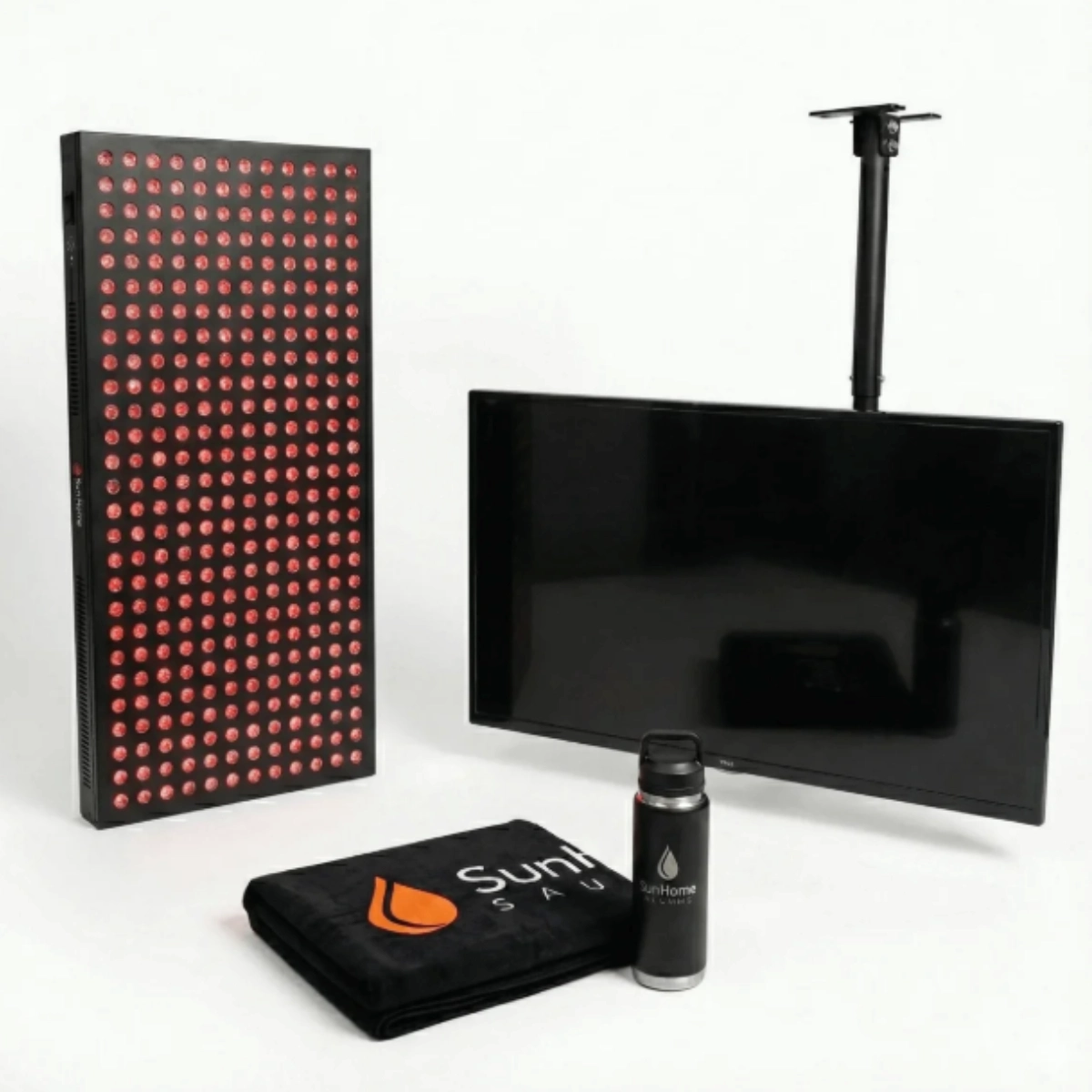 Sun Home Ultimate Sauna Sanctuary Bundle with red light panel, Smart TV, YETI bottle and towel