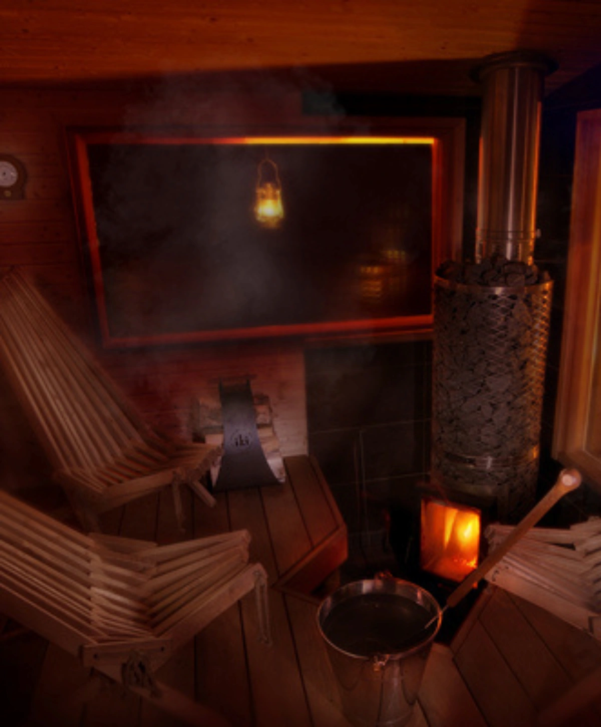 IKI wood-burning sauna stove installed in traditional sauna