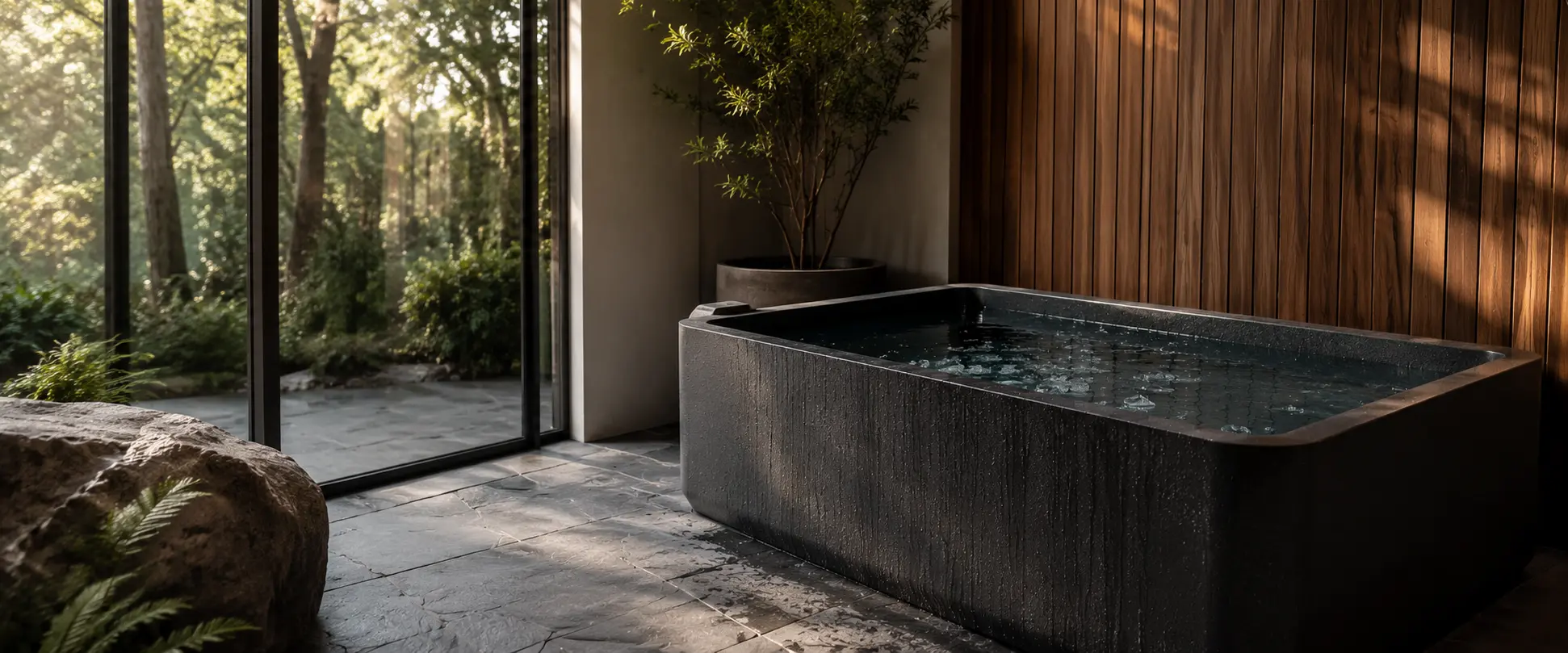 Premium cold plunge in a modern home wellness space