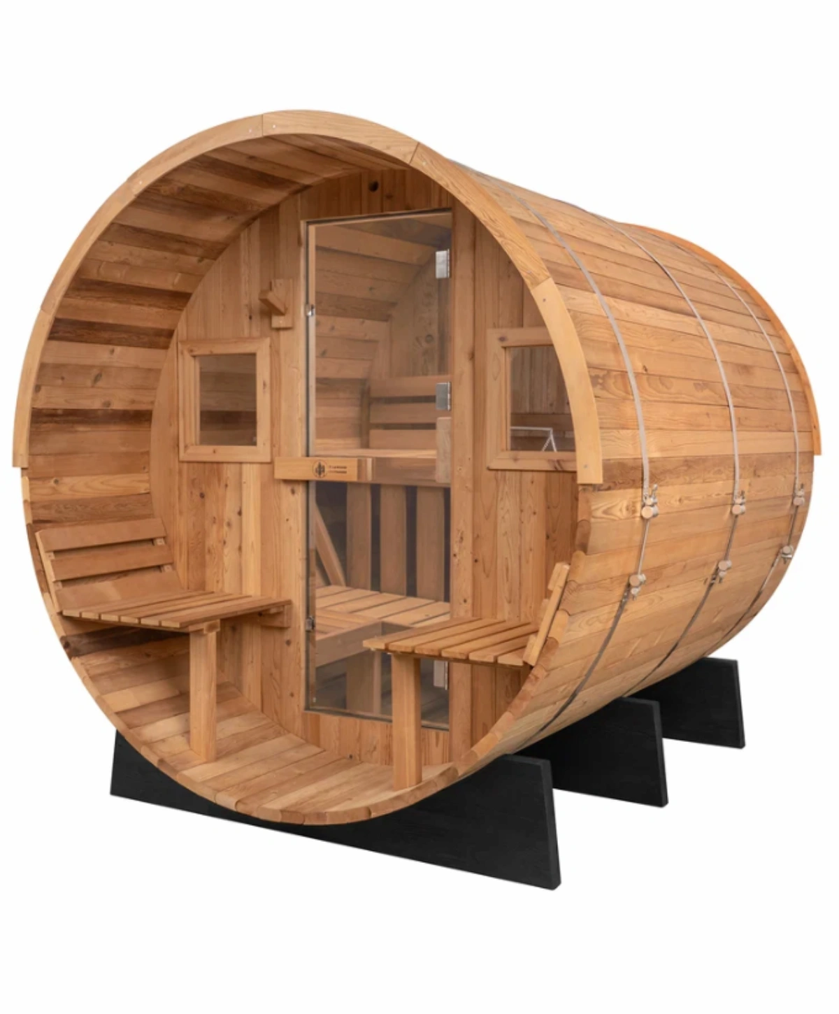 Redwood Outdoors Extra-Wide Outdoor Barrel Sauna with Porch for 6 people