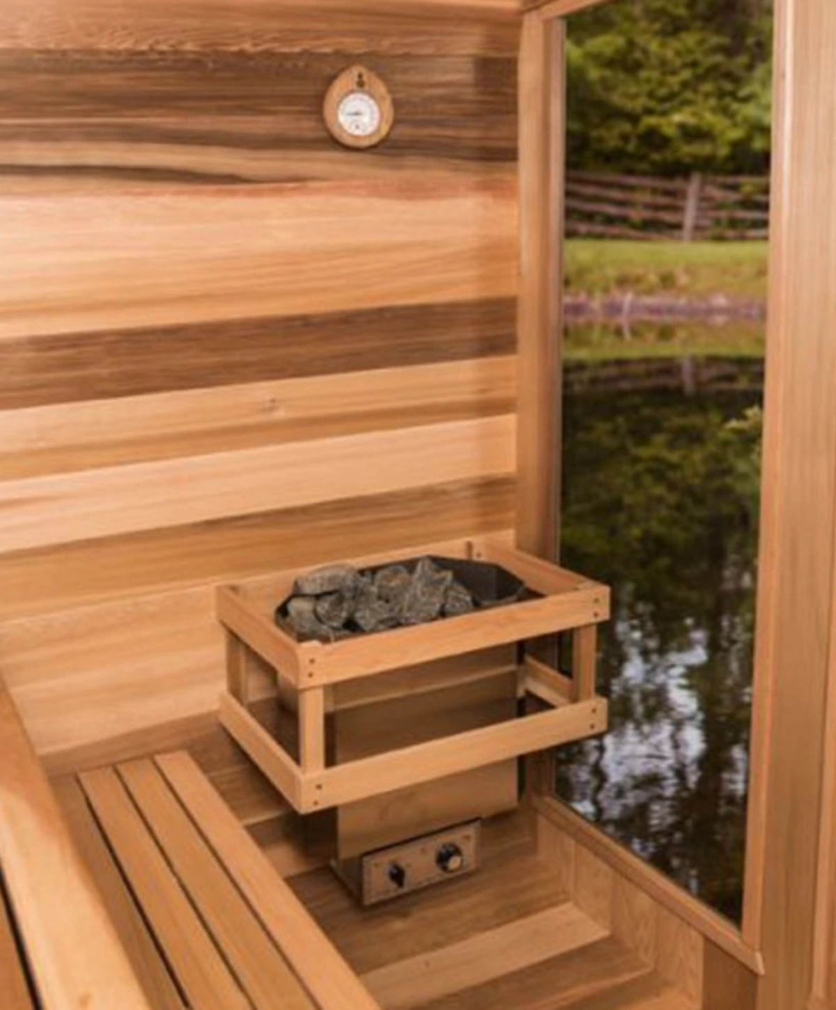 SaunaFin Luna sauna interior with electric heater
