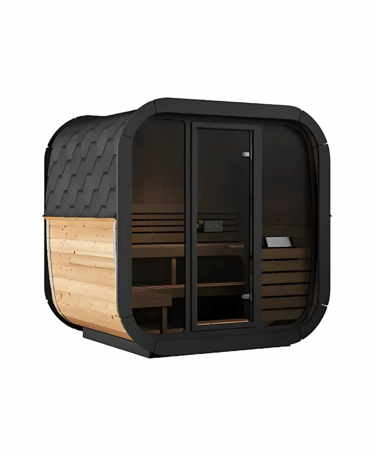 SaunaLife CL5G 4-person outdoor Cube sauna with full glass front