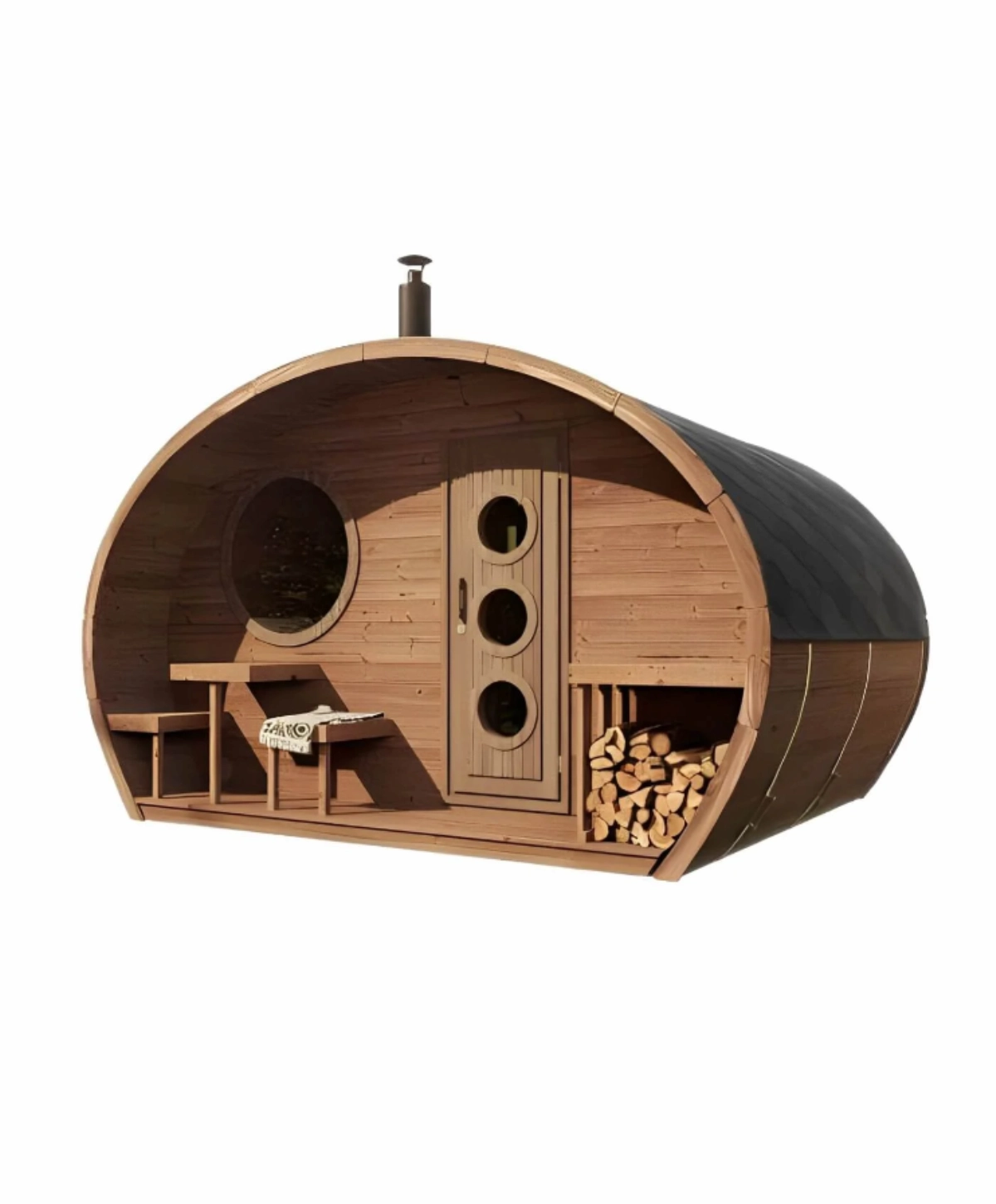 SaunaLife G11 8-person outdoor cabin sauna with changing room and porch