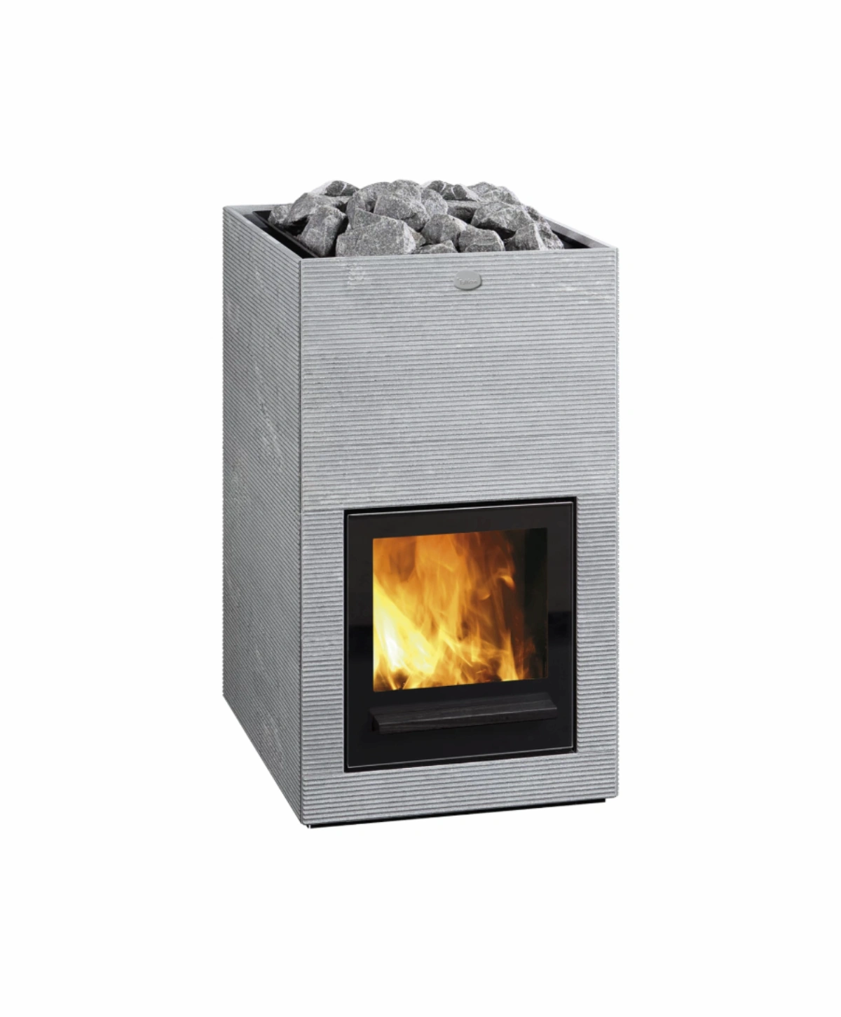 Tulikivi Hile wood-burning sauna heater with soapstone exterior and sauna stones