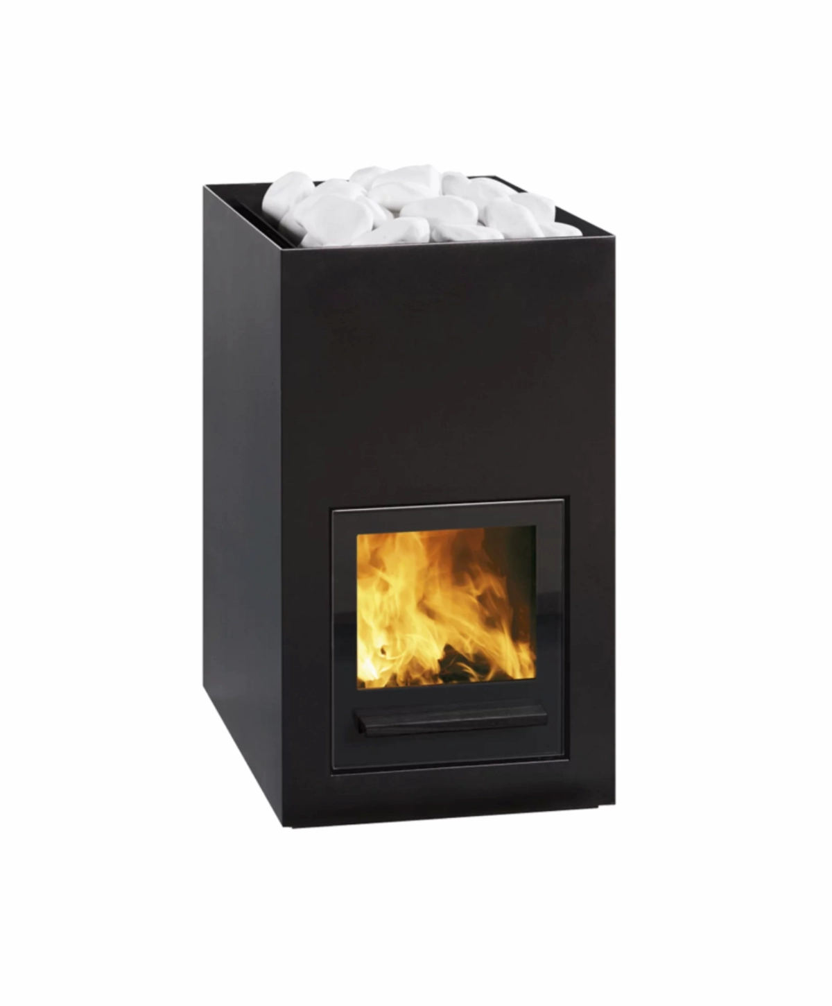 Tulikivi Utu black steel wood-burning sauna heater with sauna stones