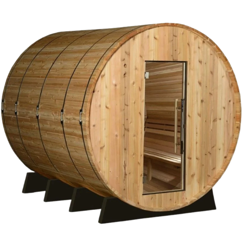 Almost Heaven Lewisburg 6–8 person outdoor barrel sauna with glass door