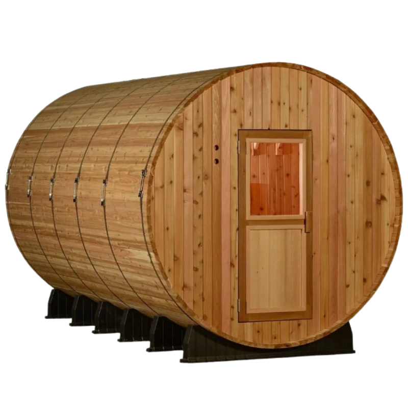 Almost Heaven Shenandoah outdoor barrel sauna with changing room