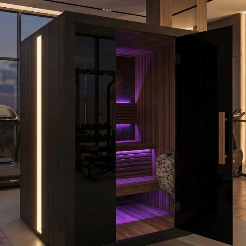 Sun Home Nova 6-person indoor traditional sauna with cedar interior and glass door
