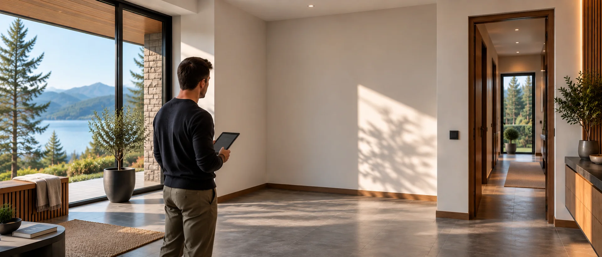 Homeowner reviewing a potential location for a home sauna installation