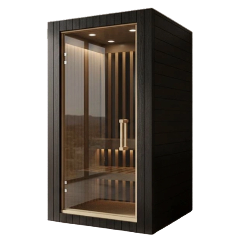 SaunaCloud Atlas One custom one-person infrared sauna with integrated red light