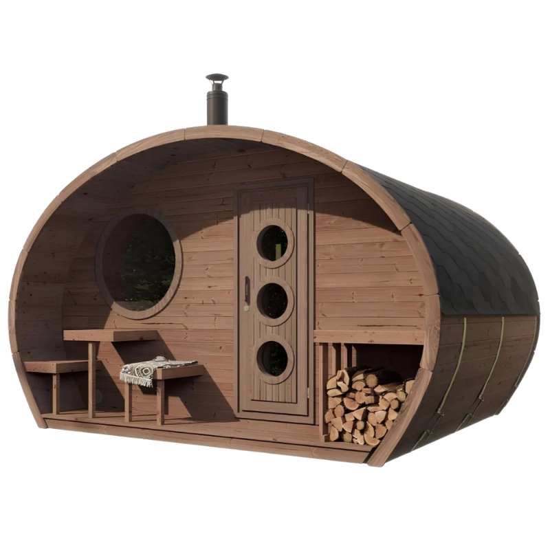 SaunaLife G11 outdoor sauna with changing room and covered terrace