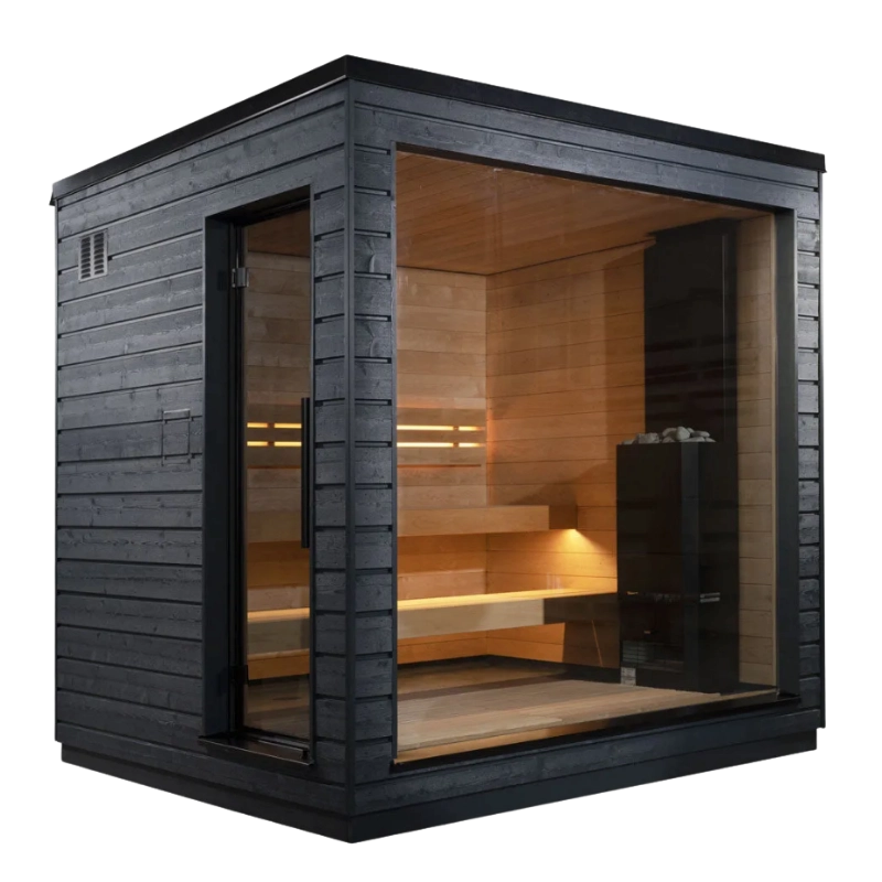 SaunaLife G6 luxury outdoor sauna with large picture window