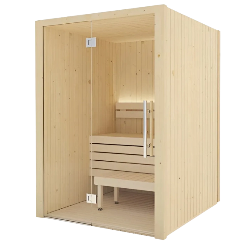 SaunaLife X2 two-person traditional indoor sauna with glass front