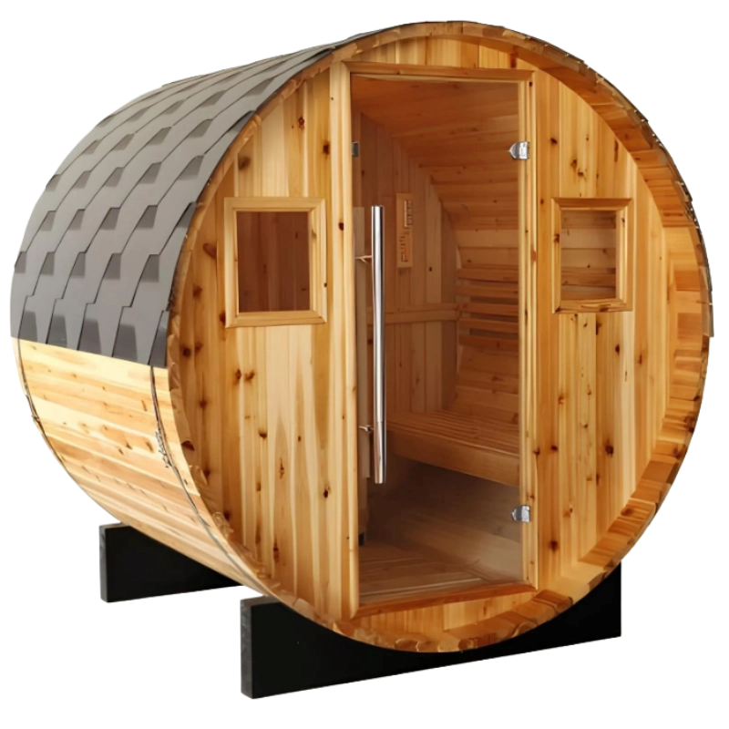 SunRay Aurora 300SH Western Red Cedar barrel sauna kit with glass door