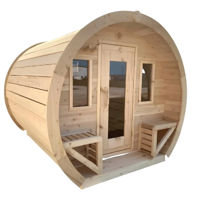 True North Schooner outdoor barrel sauna with covered porch