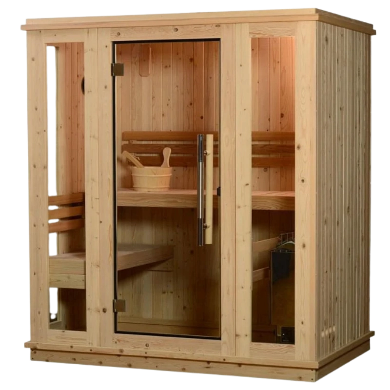 Almost Heaven Auburn indoor sauna kit with glass door and tiered benches