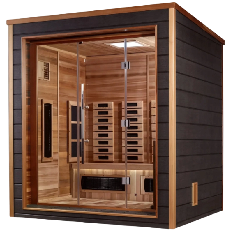 Golden Designs Visby 3-person hybrid sauna with glass front and infrared heating panels