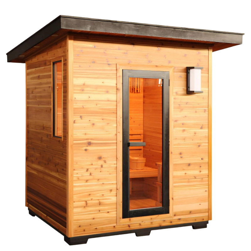SunRay Denali 400D5 outdoor Western Red Cedar sauna cabin with metal roof