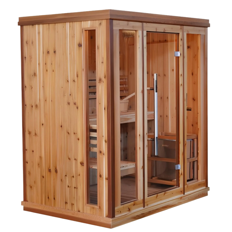 SunRay Hampton 300TN 3-person indoor traditional sauna with glass door and tiered benches